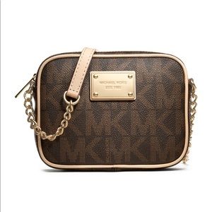 Michael Kors Jet Set Monogram Crossbody Bag in Brown